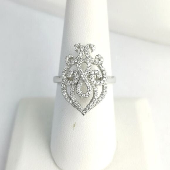 Sterling silver cz Arabesque cocktail ring size 8 🆕 - Picture 2 of 7